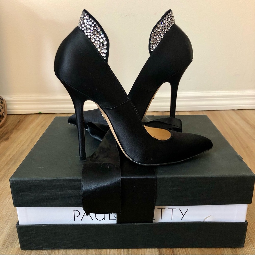 Paul & Betty Embellished Black Satin Stilettos